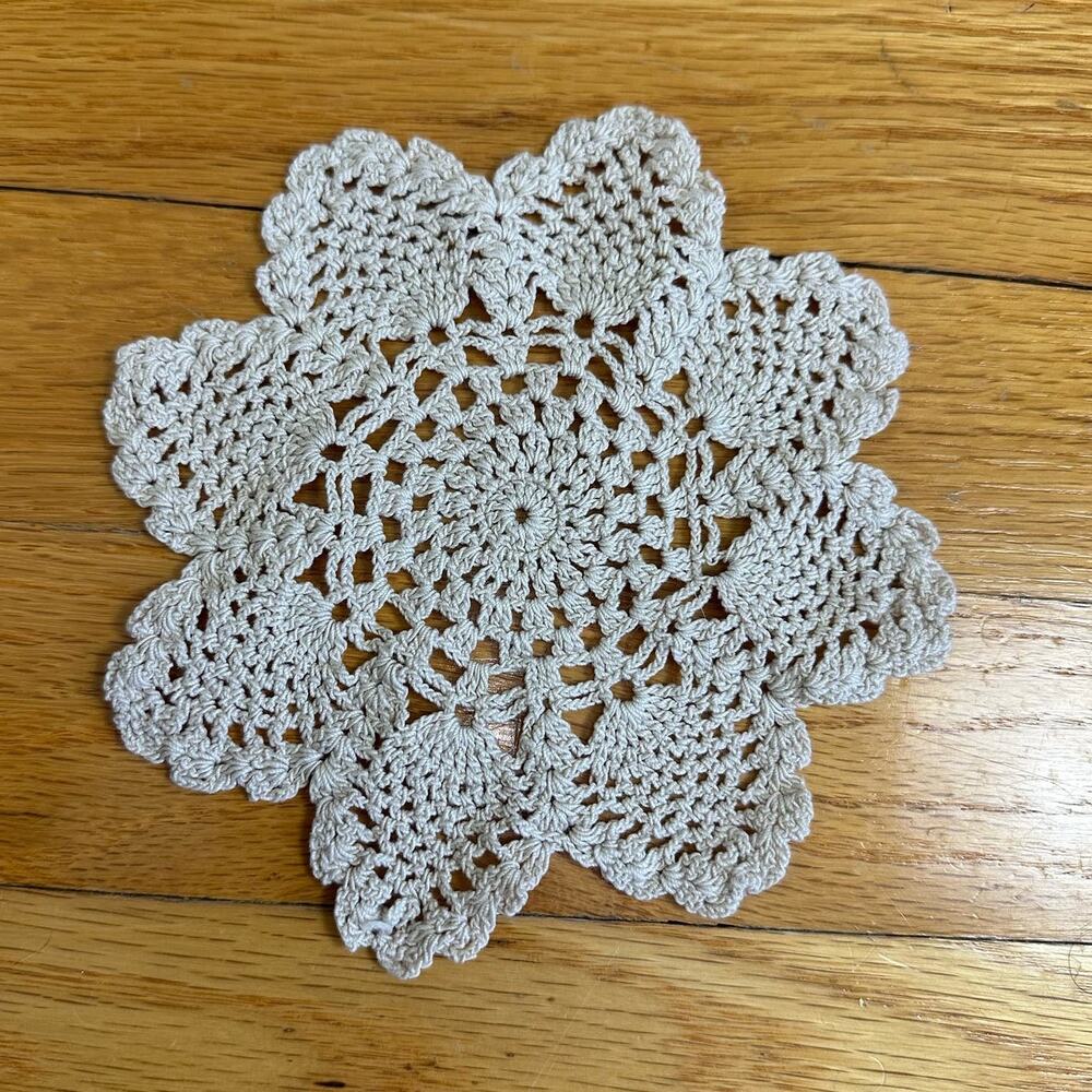 Hand Crochet Vintage Doily Coaster Oatmeal Cream Beige Ecru Color About 5.5"